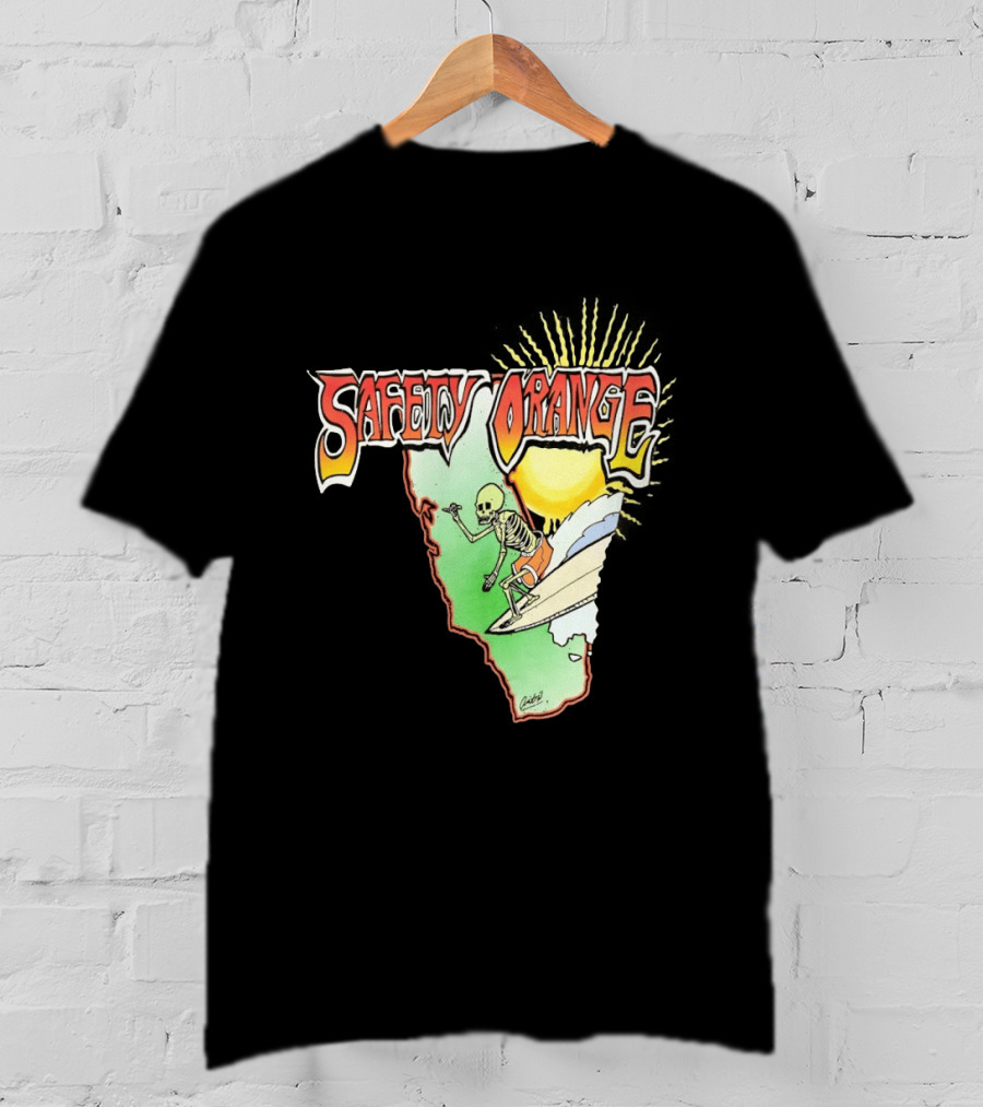Safety Orange Skeleton Surfing Explosion Scene T-Shirt