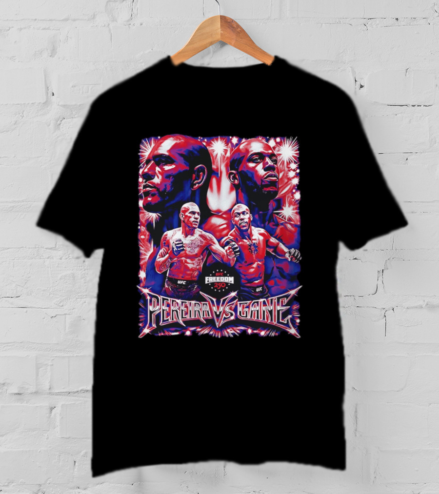 UFC Freedom 250 Pereira Vs Gane Event With Dramatic Fighter Portraits T-Shirt