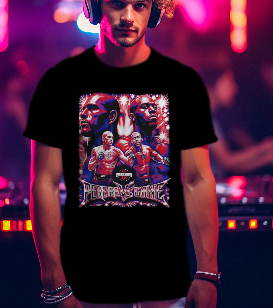 UFC Freedom 250 Pereira Vs Gane Event With Dramatic Fighter Portraits T-Shirt