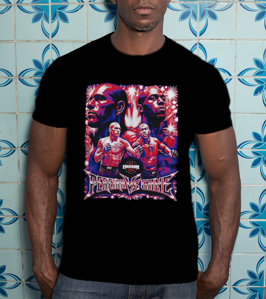 UFC Freedom 250 Pereira Vs Gane Event With Dramatic Fighter Portraits T-Shirt