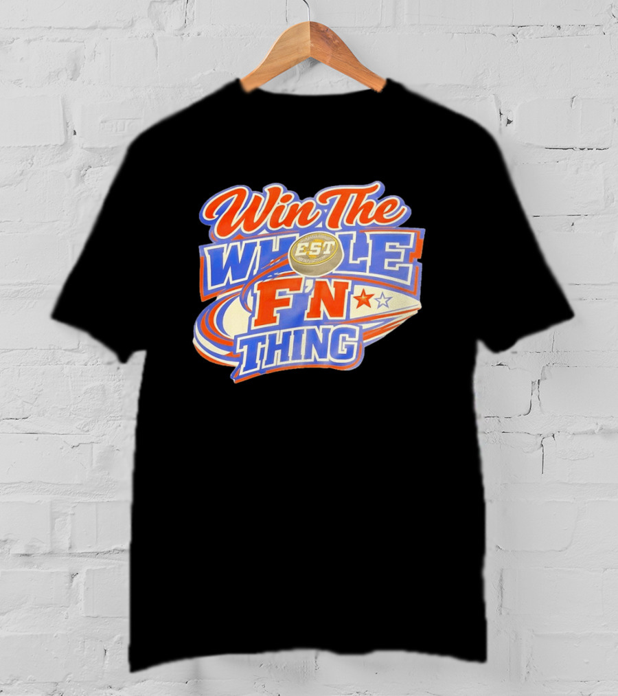 Win The Whole F'N Thing Hockey EST Red White Blue Stars T-Shirt
