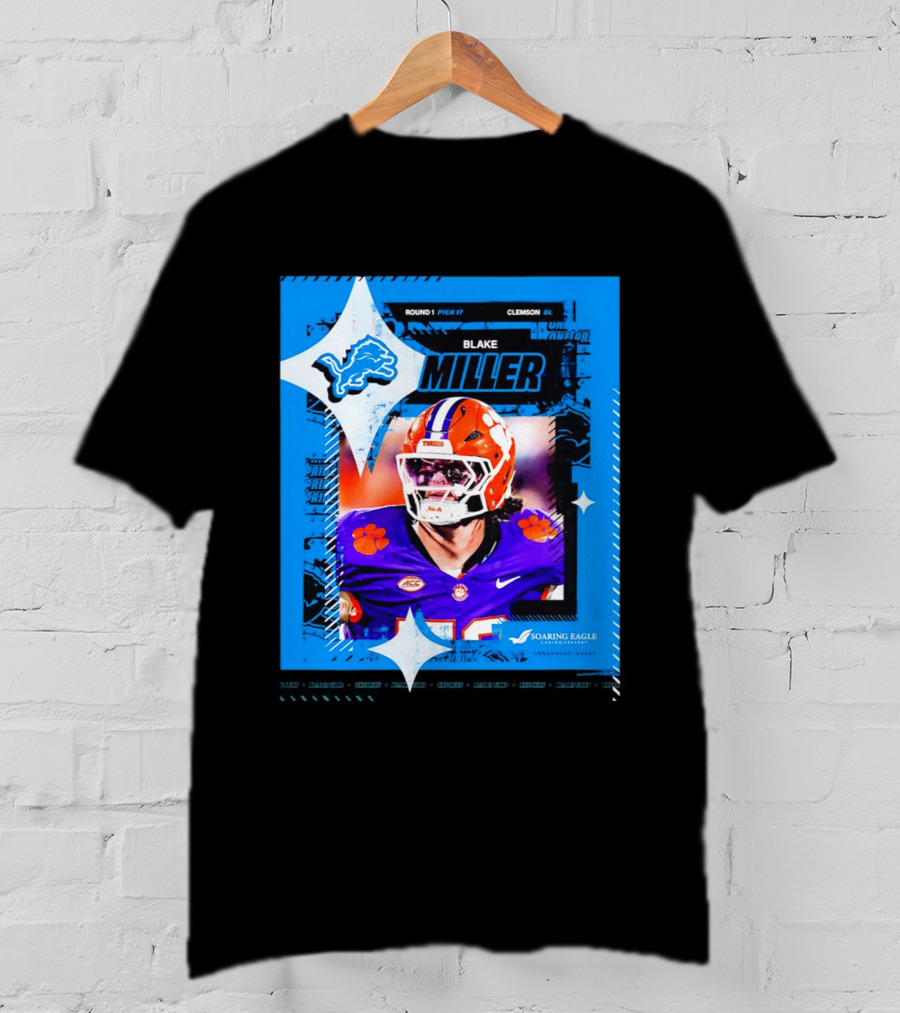 Blake Miller Clemson Round 1 Pick 17 Detroit Lions Tiger Uniform T-Shirt