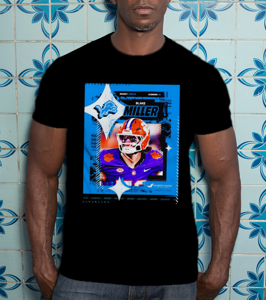 Blake Miller Clemson Round 1 Pick 17 Detroit Lions Tiger Uniform T-Shirt