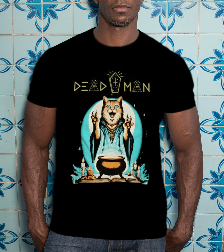 Wizard Cat Casting Spell With Cauldron And Candles Dead Man T-Shirt