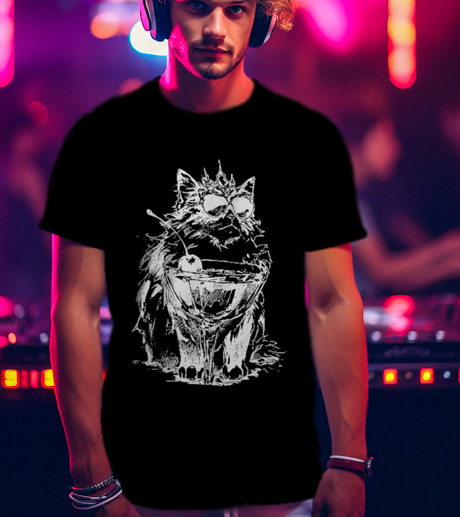 Princess Donut The Desperado Club Fluffy Cat With Sunglasses And Cocktail T-Shirt