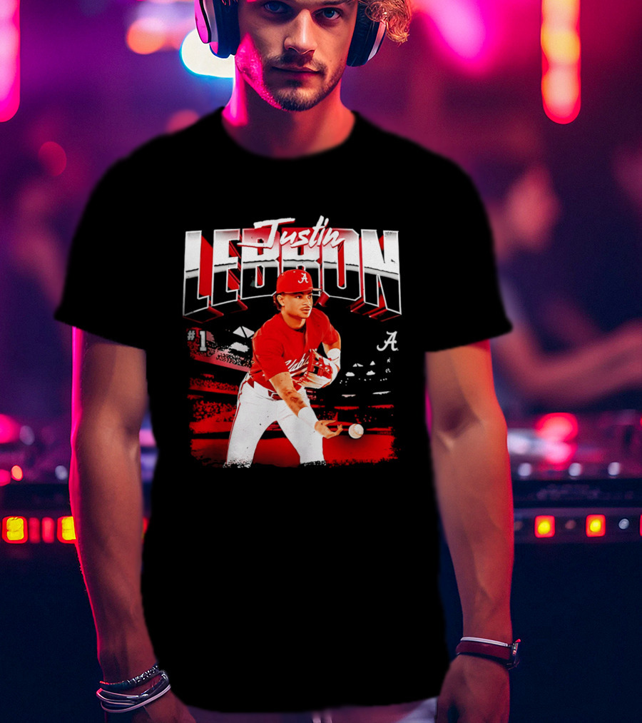Justin Lebron Alabama Crimson Tide Baseball Player In Action T-Shirt