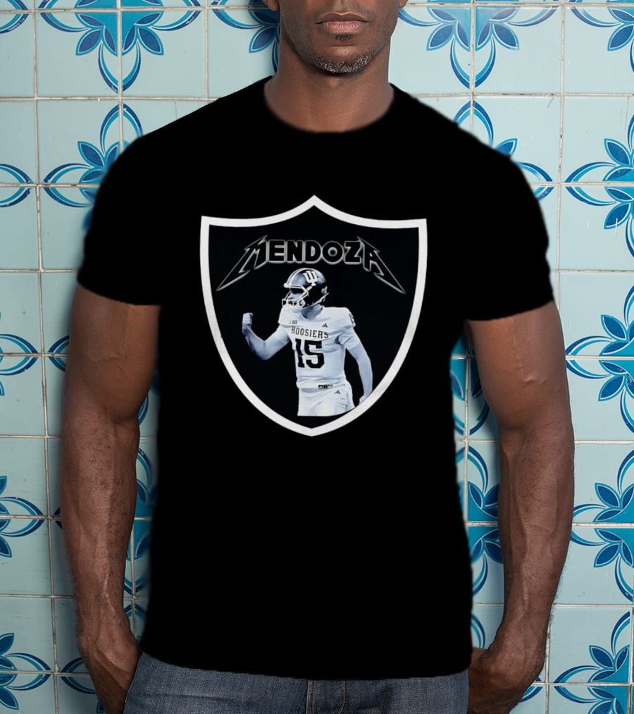 Mendoza Hoosiers 15 Shield Style Las Vegas Raiders T-Shirt