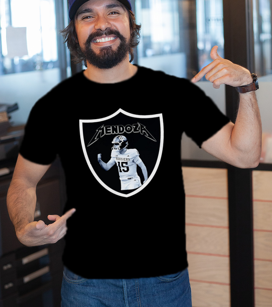Mendoza Hoosiers 15 Shield Style Las Vegas Raiders T-Shirt