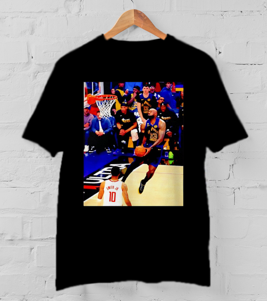 LeBron James Los Angeles Lakers Dunking Action Photo T-Shirt