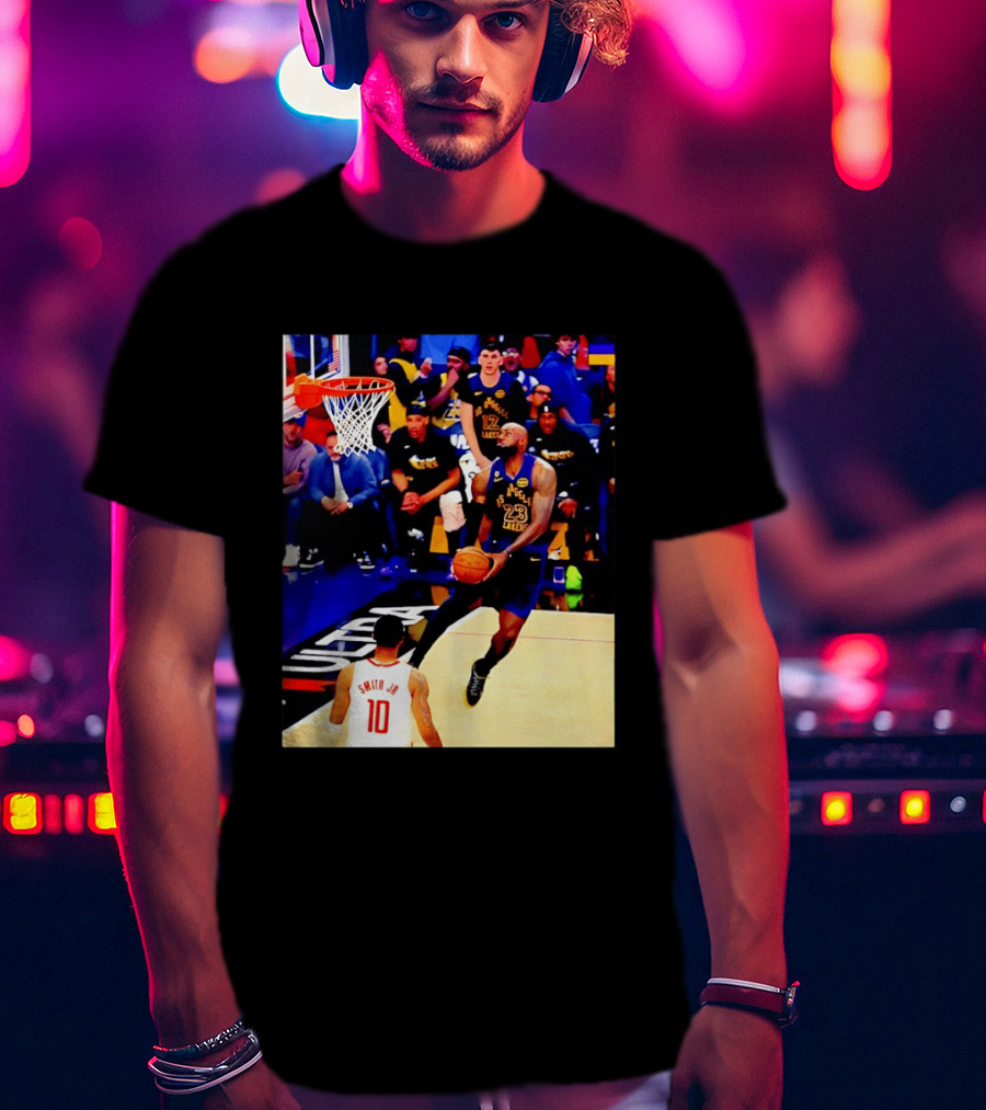 LeBron James Los Angeles Lakers Dunking Action Photo T-Shirt