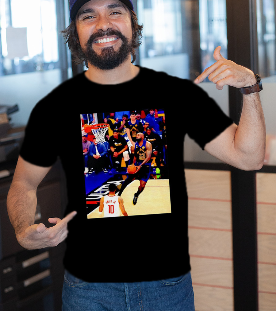 LeBron James Los Angeles Lakers Dunking Action Photo T-Shirt
