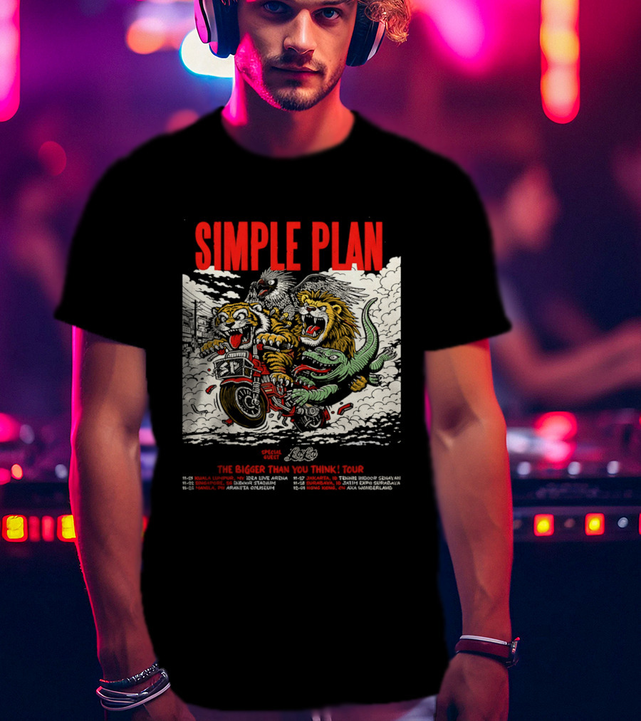 Simple Plan 2024 The Bigger Than You Think Tour Dates Lion And Monster Motocross T-Shirt