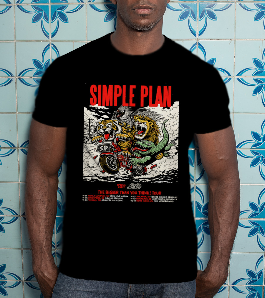 Simple Plan 2024 The Bigger Than You Think Tour Dates Lion And Monster Motocross T-Shirt