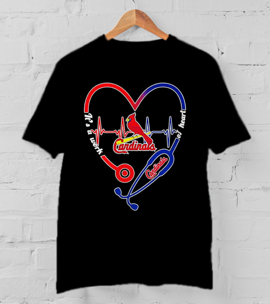 St. Louis Cardinals Heartbeat Stethoscope It's A Work Of Heart 2026 T-Shirt