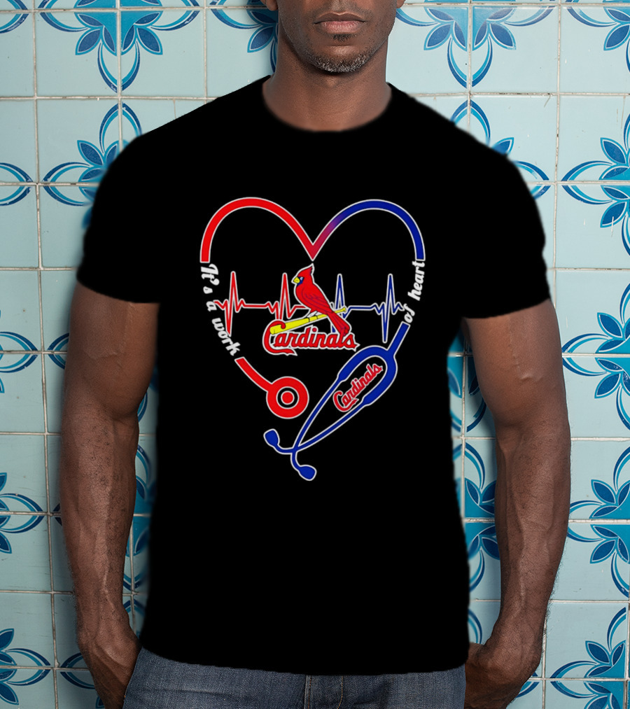 St. Louis Cardinals Heartbeat Stethoscope It's A Work Of Heart 2026 T-Shirt