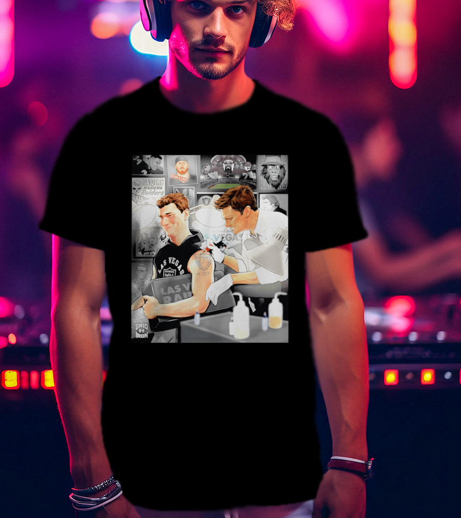 Las Vegas Raiders Fernando Mendoza Tom Brady Tattoo Moment With Raiders Art And Iconic Characters T-Shirt