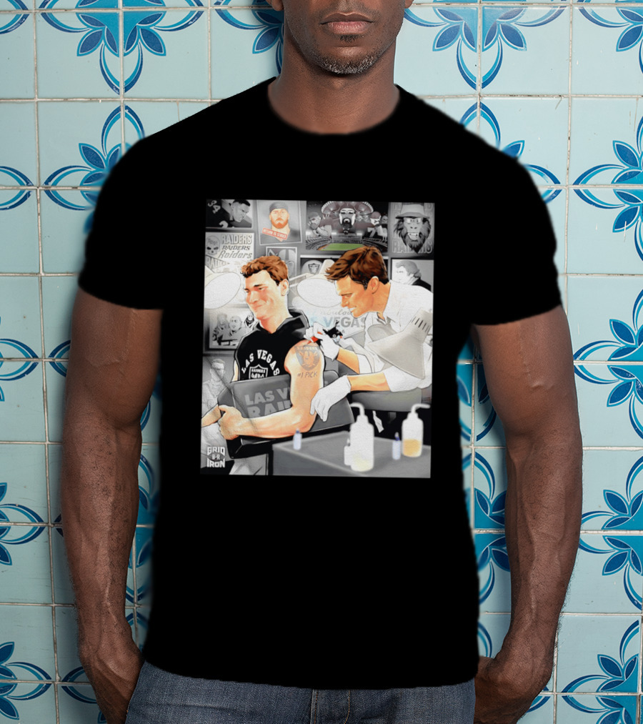 Las Vegas Raiders Fernando Mendoza Tom Brady Tattoo Moment With Raiders Art And Iconic Characters T-Shirt