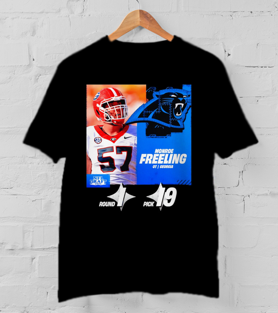 Monroe Freeling Georgia OT Round 1 Pick 19 Carolina Panthers 2026 NFL Draft T-Shirt