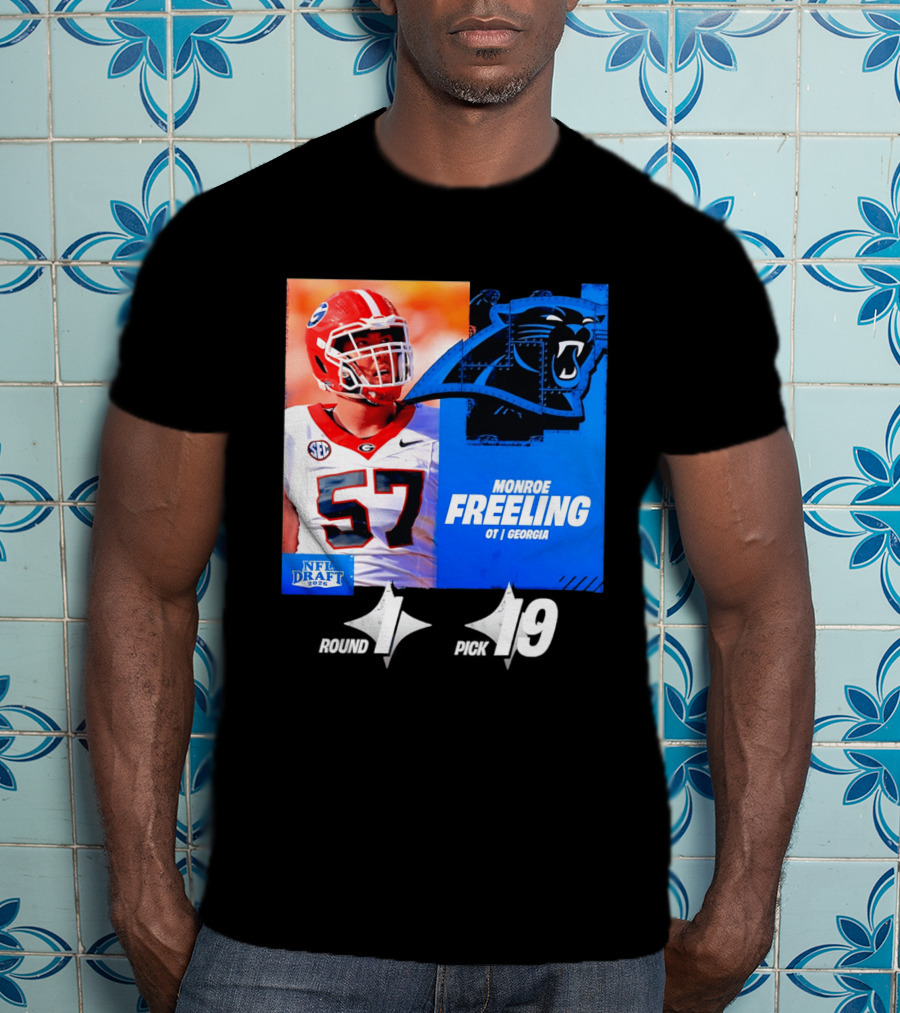 Monroe Freeling Georgia OT Round 1 Pick 19 Carolina Panthers 2026 NFL Draft T-Shirt
