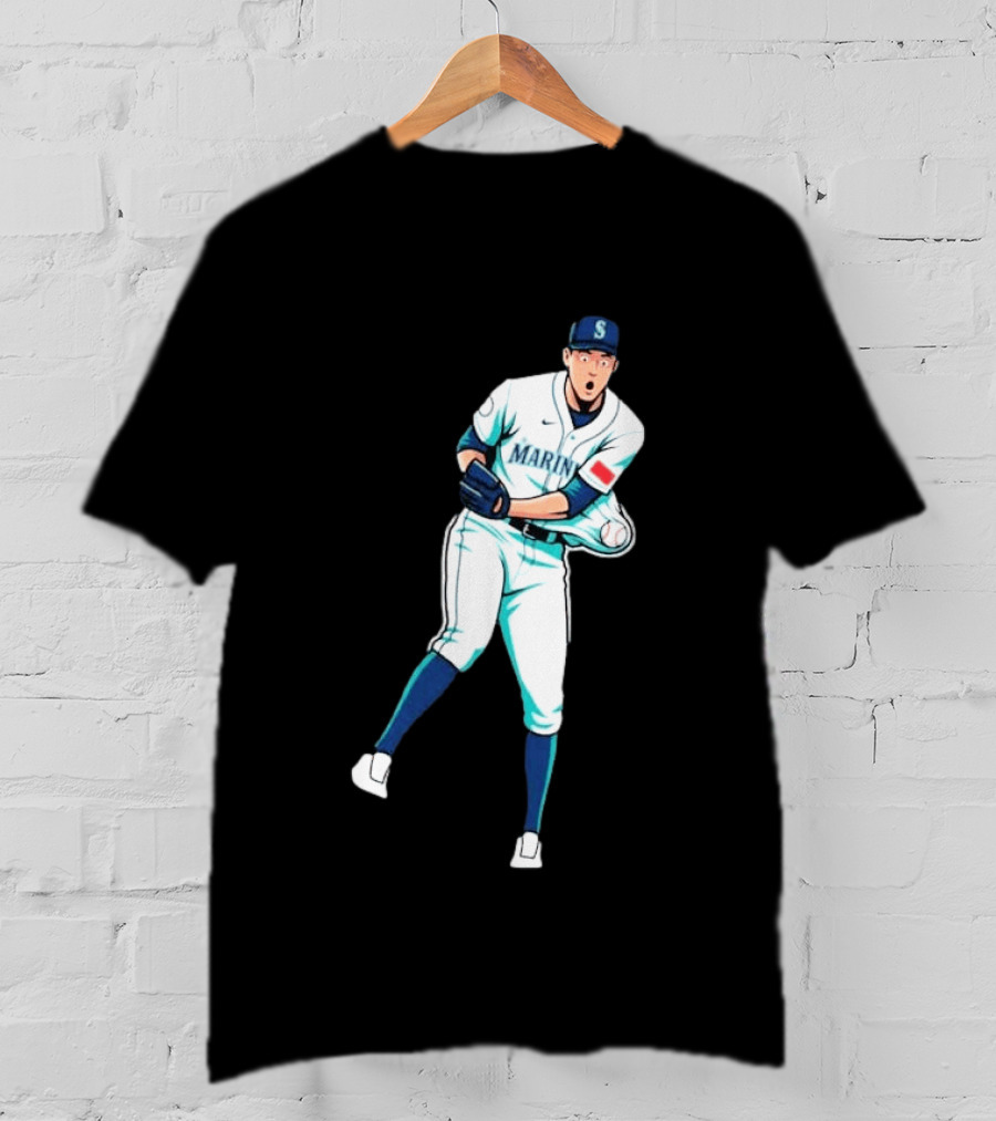 Mariners Gogan Gilbert Baseball Pitcher Action Scene T-Shirt