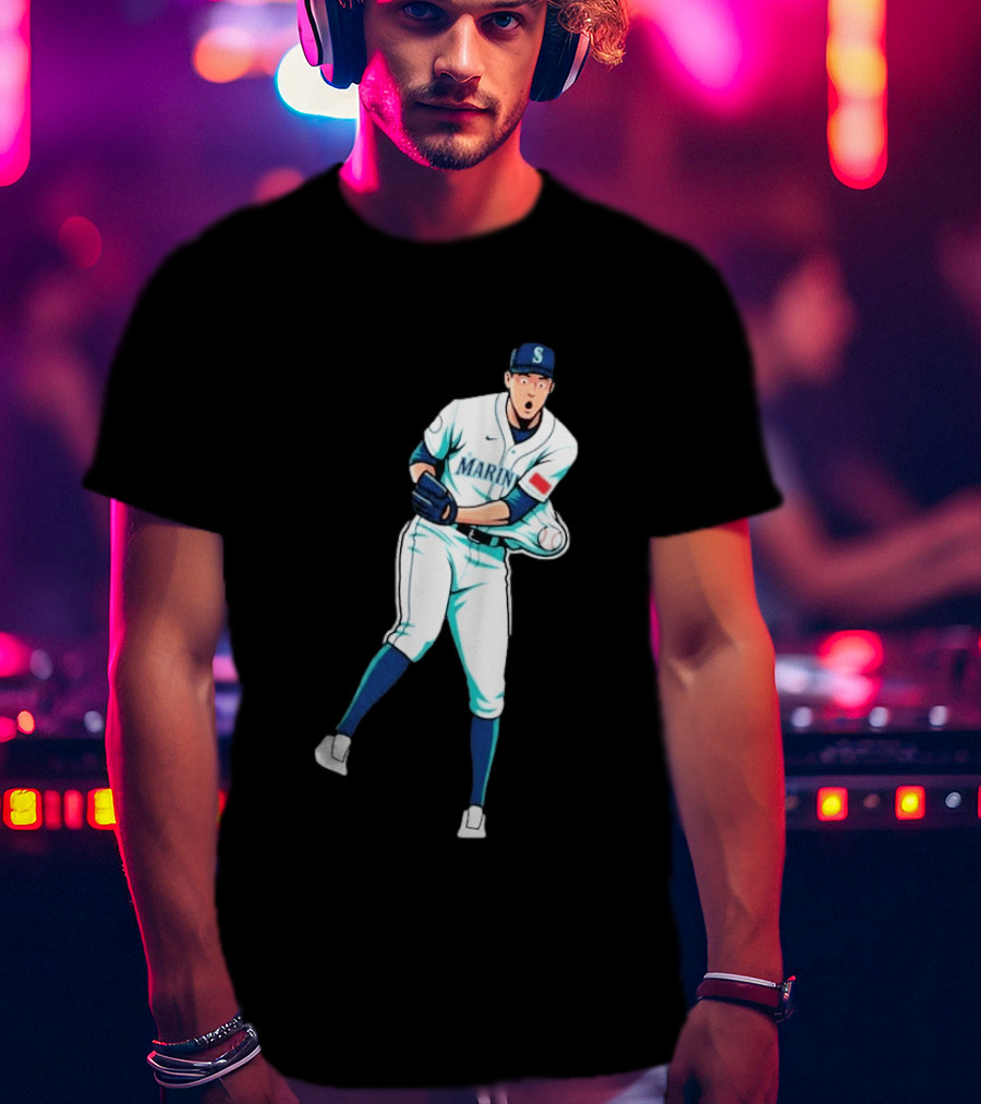 Mariners Gogan Gilbert Baseball Pitcher Action Scene T-Shirt