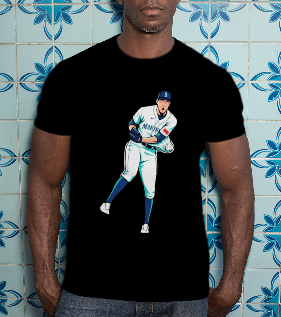 Mariners Gogan Gilbert Baseball Pitcher Action Scene T-Shirt