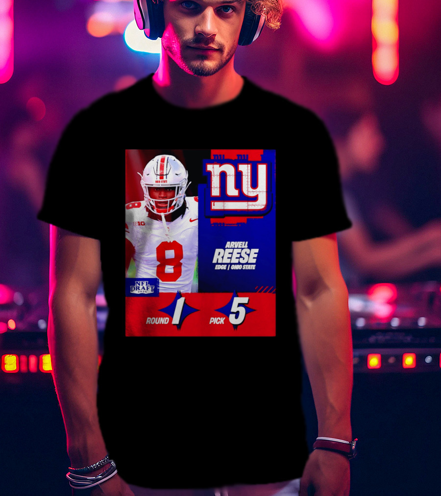 New York Giants NFL Draft 2026 Arvell Reese Ohio State Round 1 Pick 5 T-Shirt