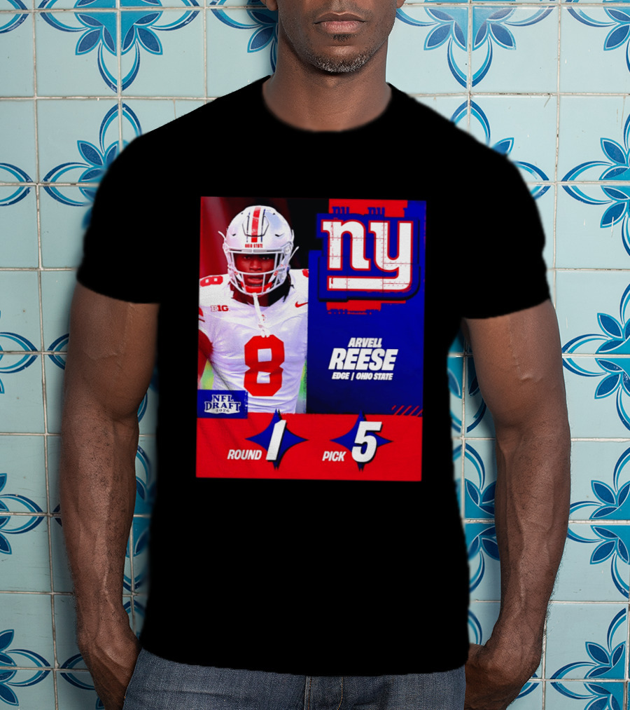 New York Giants NFL Draft 2026 Arvell Reese Ohio State Round 1 Pick 5 T-Shirt