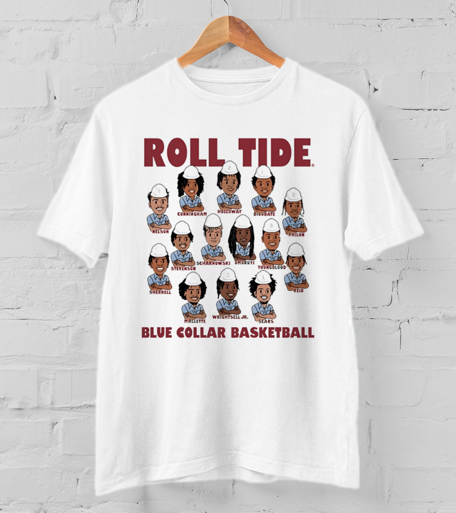 ROLL TIDE Alabama Blue Collar Basketball Team Caricature T-Shirt