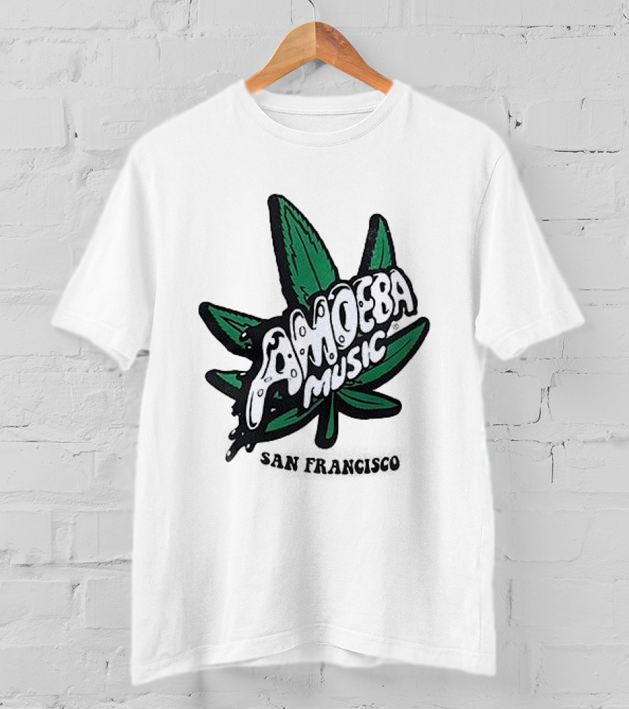 Amoeba Music San Francisco Cannabis Leaf Peace Through Music T-Shirt