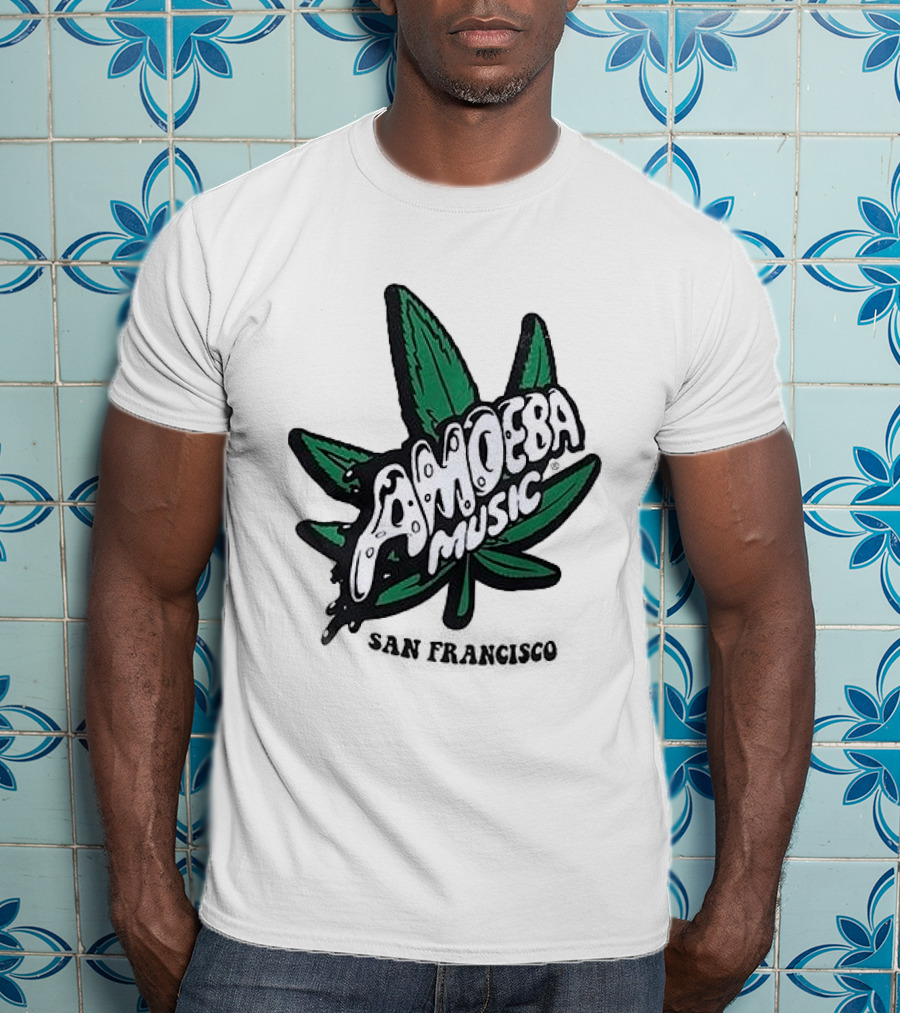 Amoeba Music San Francisco Cannabis Leaf Peace Through Music T-Shirt