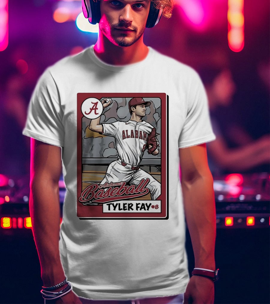 Alabama Crimson Tide Baseball Tyler Fay #8 Cartoon Card T-Shirt