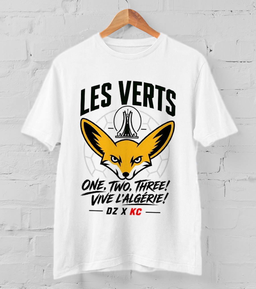 Les Verts One Two Three Vive L'Algérie DZ X KC Fennec Fox Soccer T-Shirt