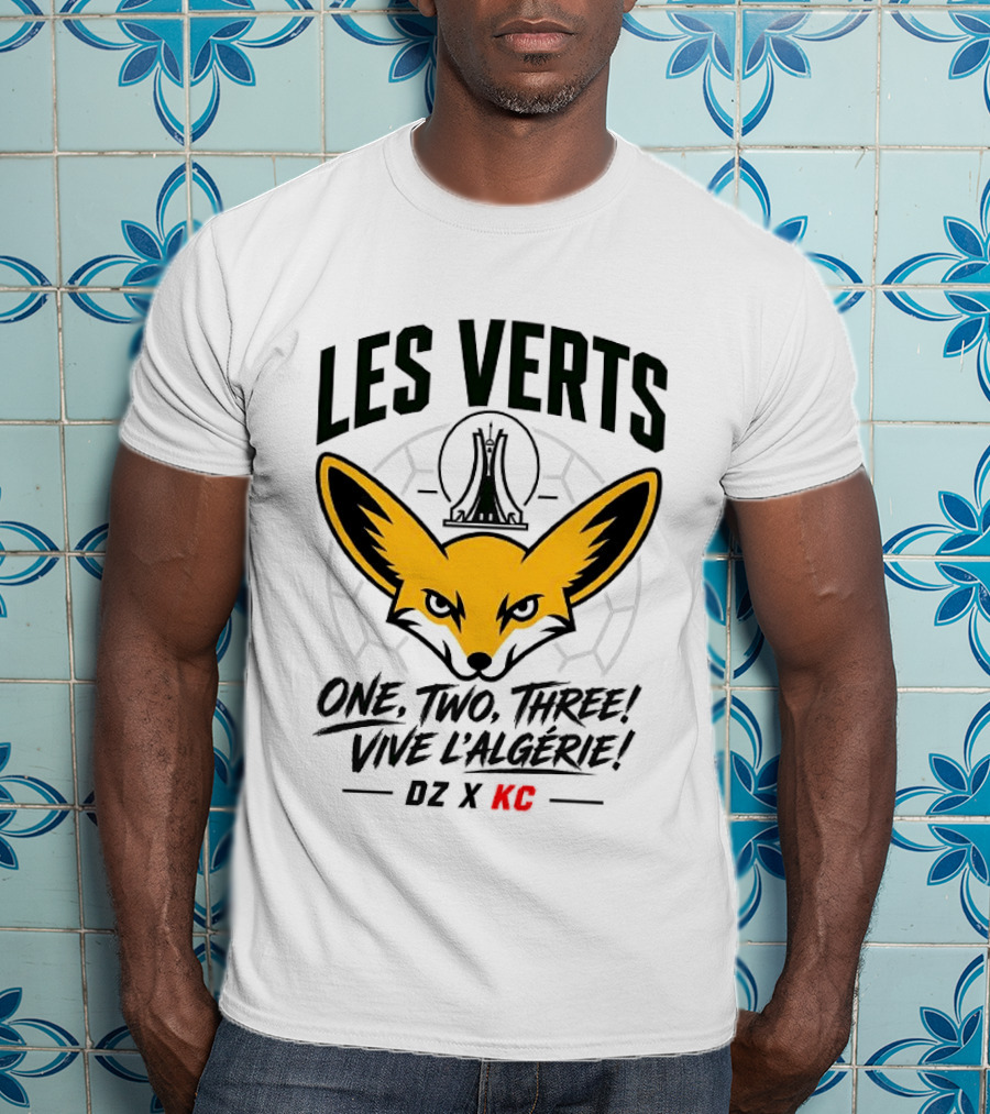 Les Verts One Two Three Vive L'Algérie DZ X KC Fennec Fox Soccer T-Shirt