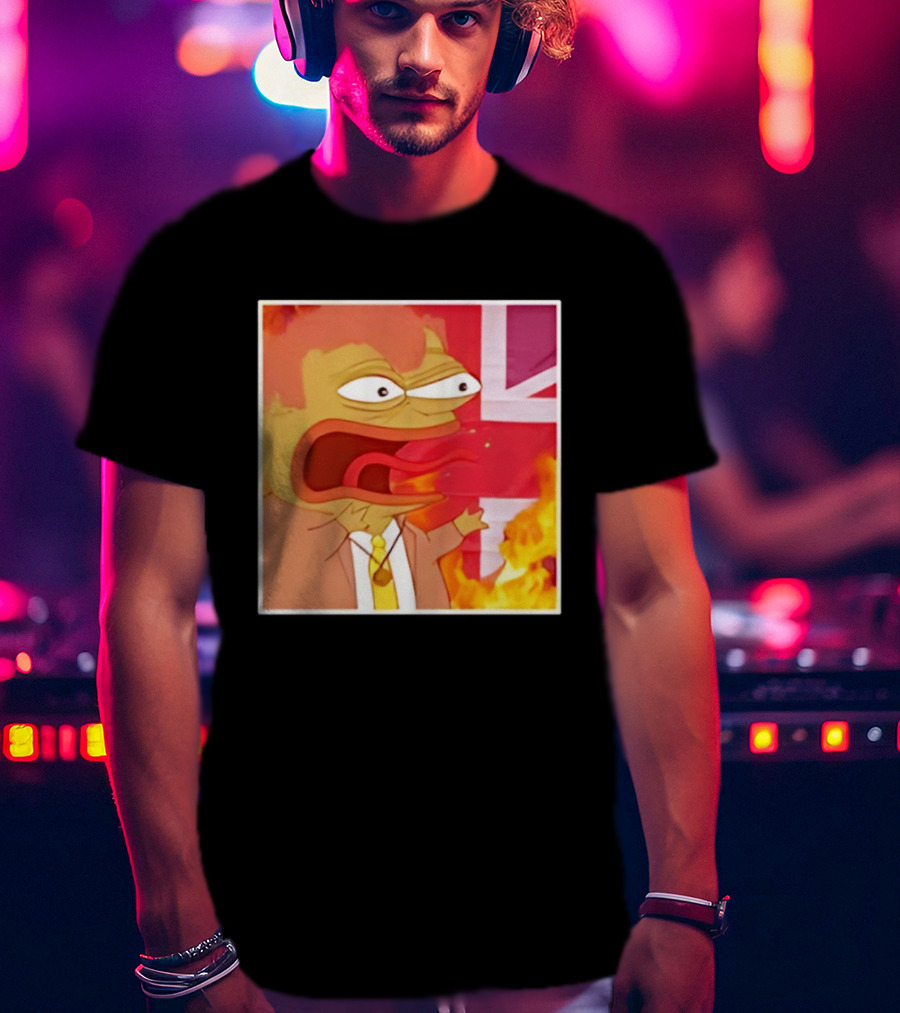 Frog Meme Flaming UK Flag Reaction T-Shirt