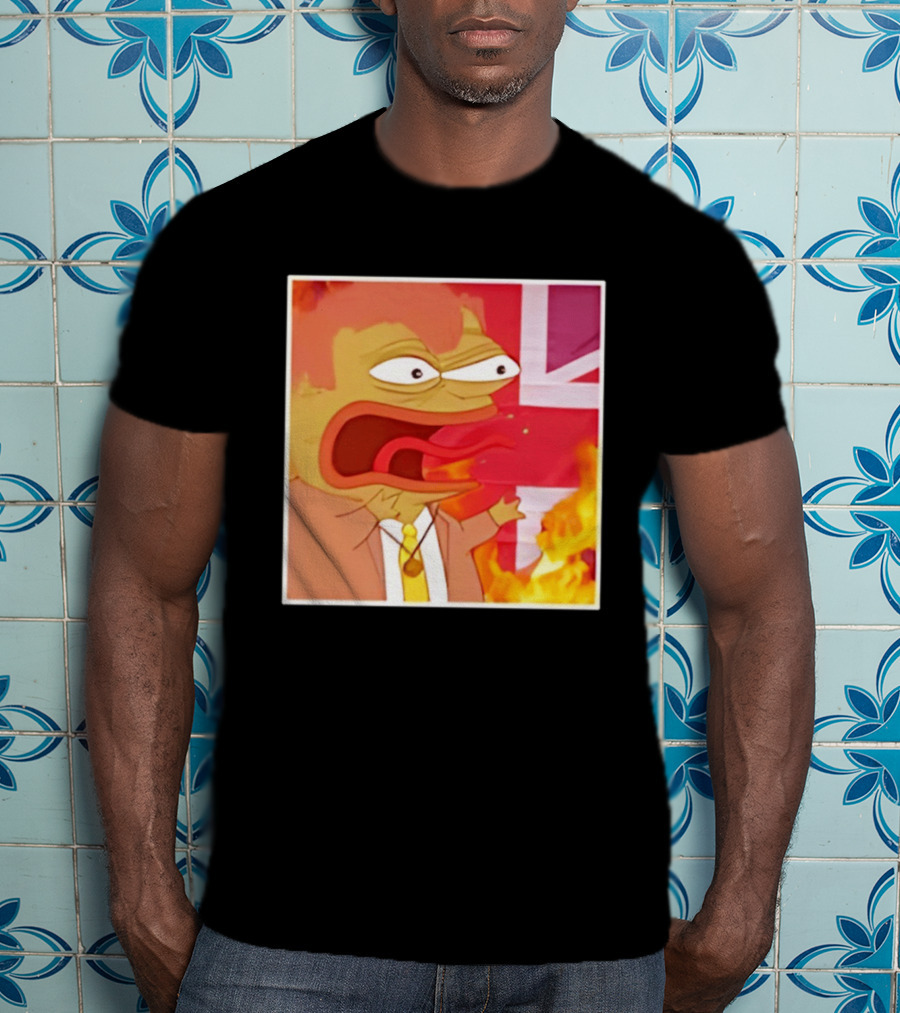 Frog Meme Flaming UK Flag Reaction T-Shirt