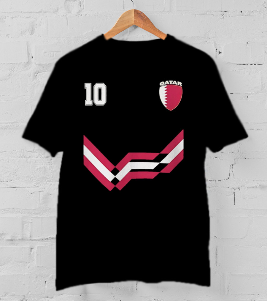 Akram Afif Qatar 10 Soccer Badge Red Chevron T-Shirt