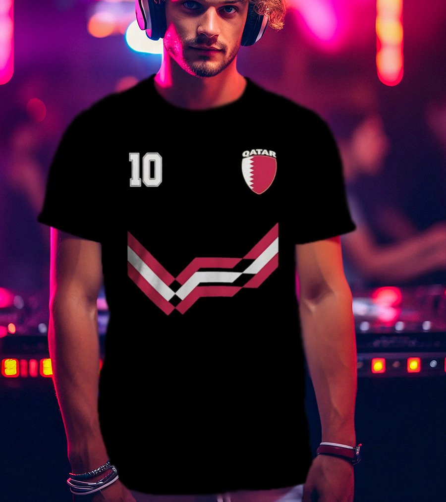 Akram Afif Qatar 10 Soccer Badge Red Chevron T-Shirt