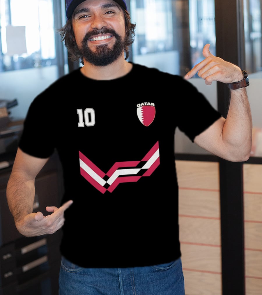 Akram Afif Qatar 10 Soccer Badge Red Chevron T-Shirt