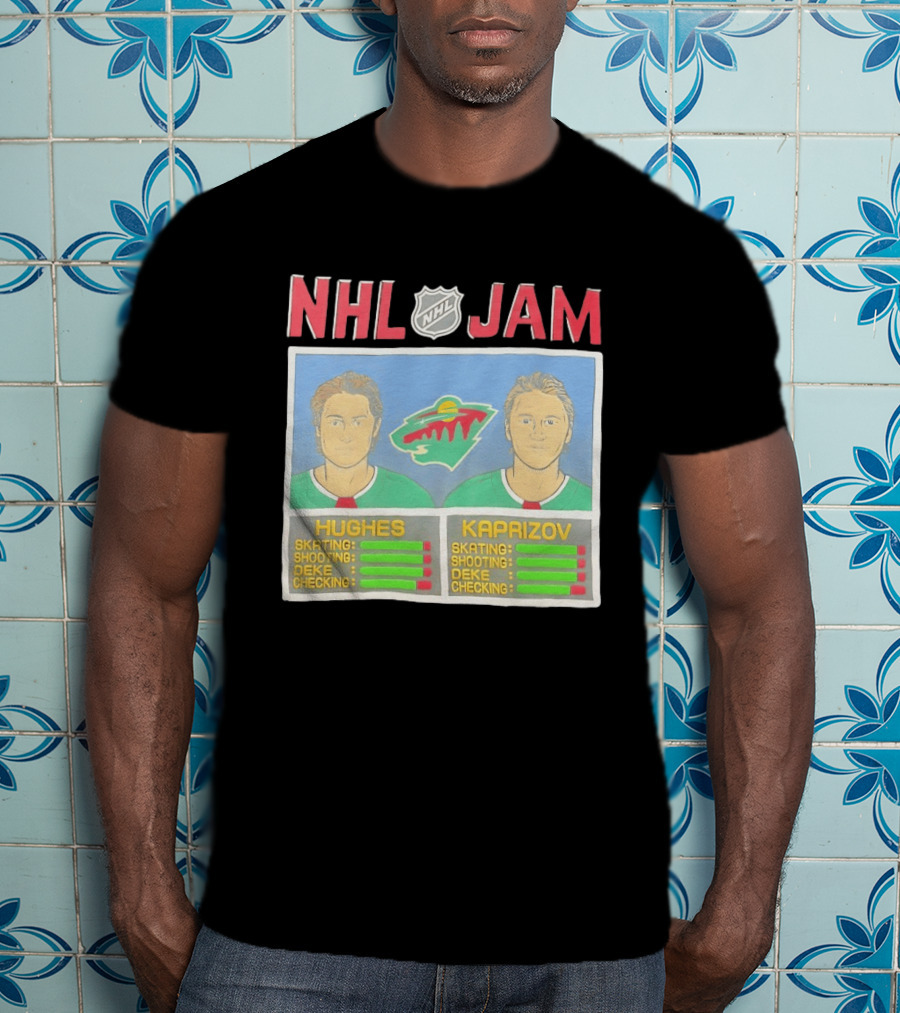 NHL Jam Hughes Kaprizov Minnesota Wild Skating Shooting Deke Checking T-Shirt