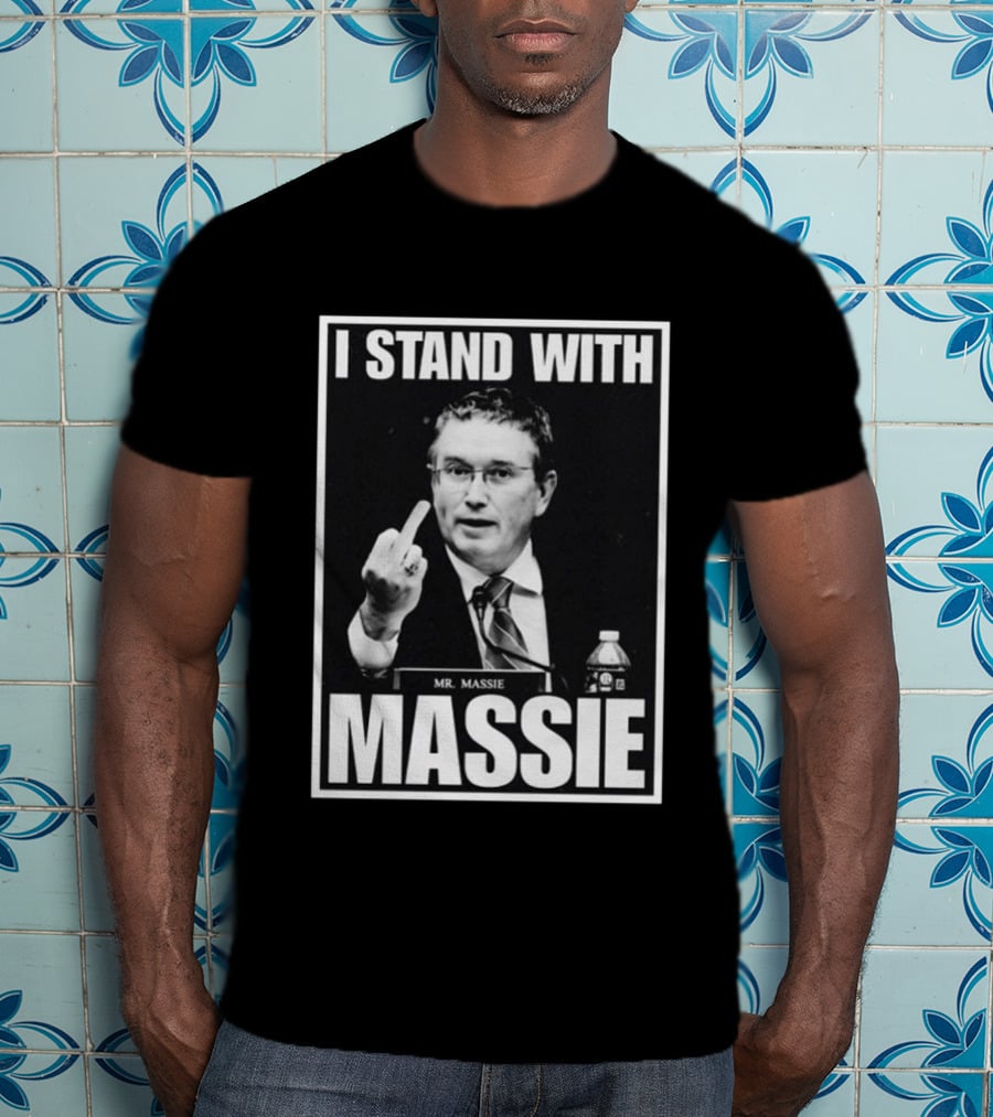 I Stand With Mr. Massie White Bold Text Black T-Shirt