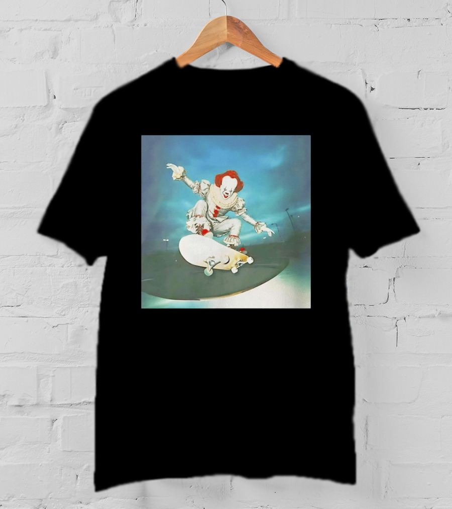 Pennywise Skateboard Night Scene Iconic Clown Performing Skateboarding Trick T-Shirt