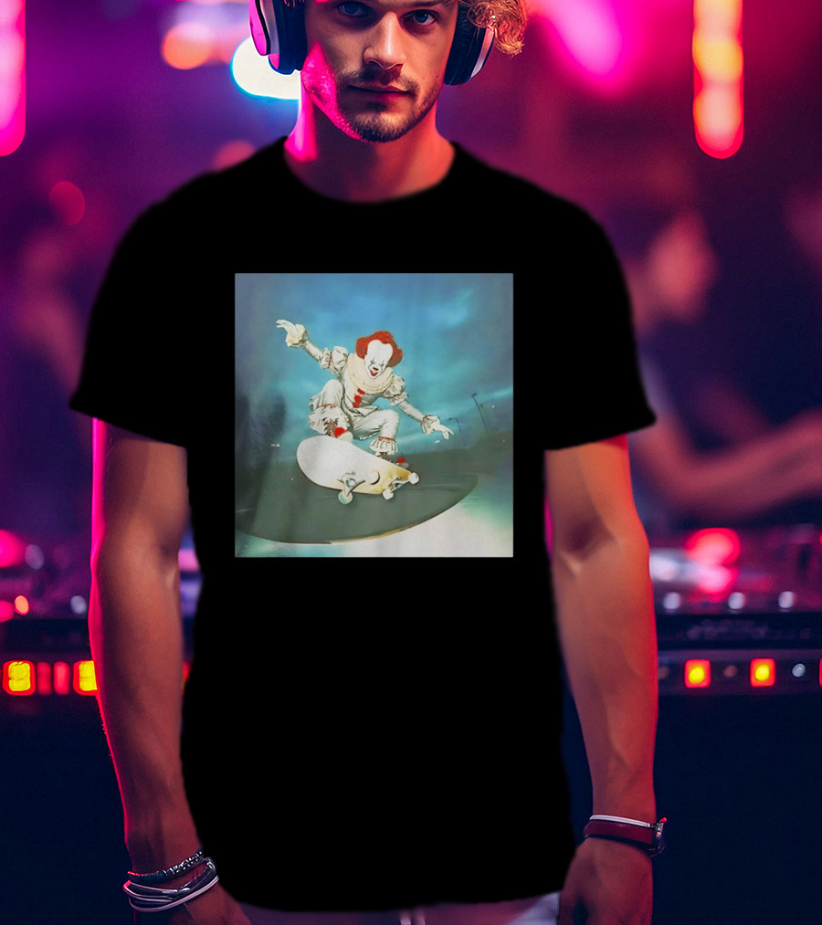 Pennywise Skateboard Night Scene Iconic Clown Performing Skateboarding Trick T-Shirt