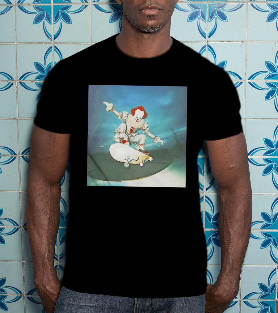 Pennywise Skateboard Night Scene Iconic Clown Performing Skateboarding Trick T-Shirt