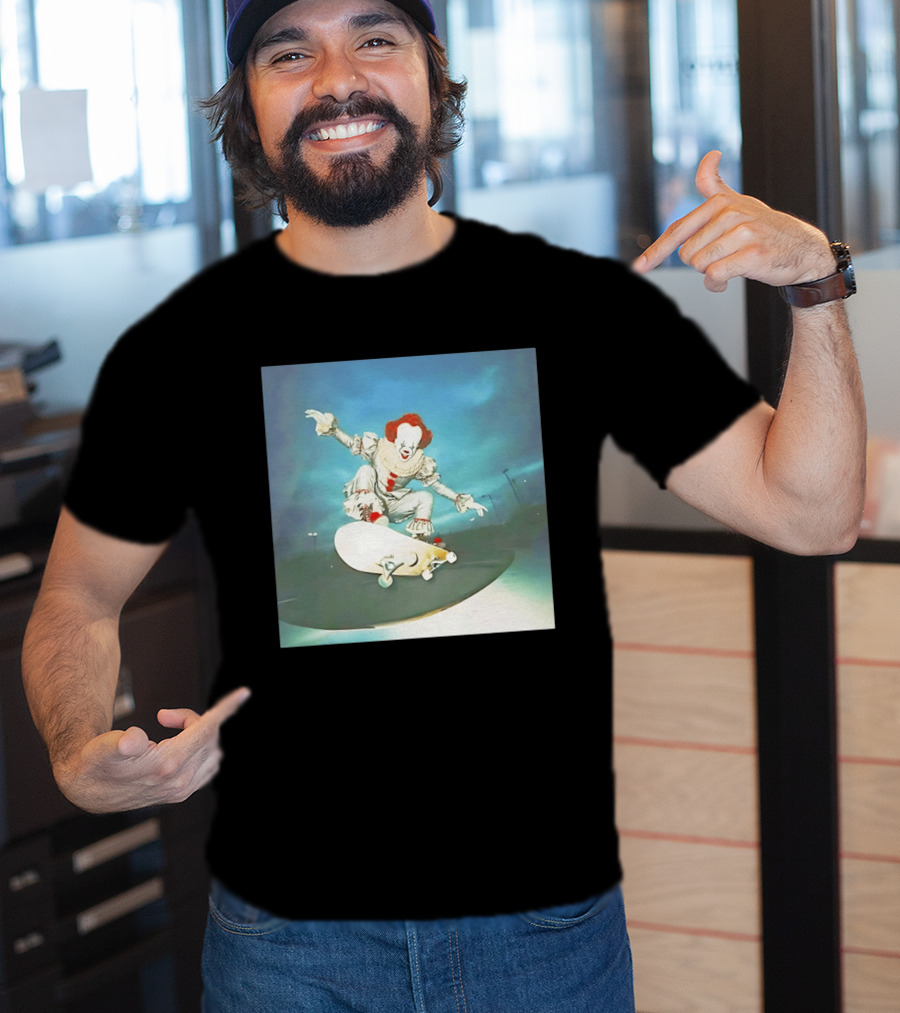 Pennywise Skateboard Night Scene Iconic Clown Performing Skateboarding Trick T-Shirt