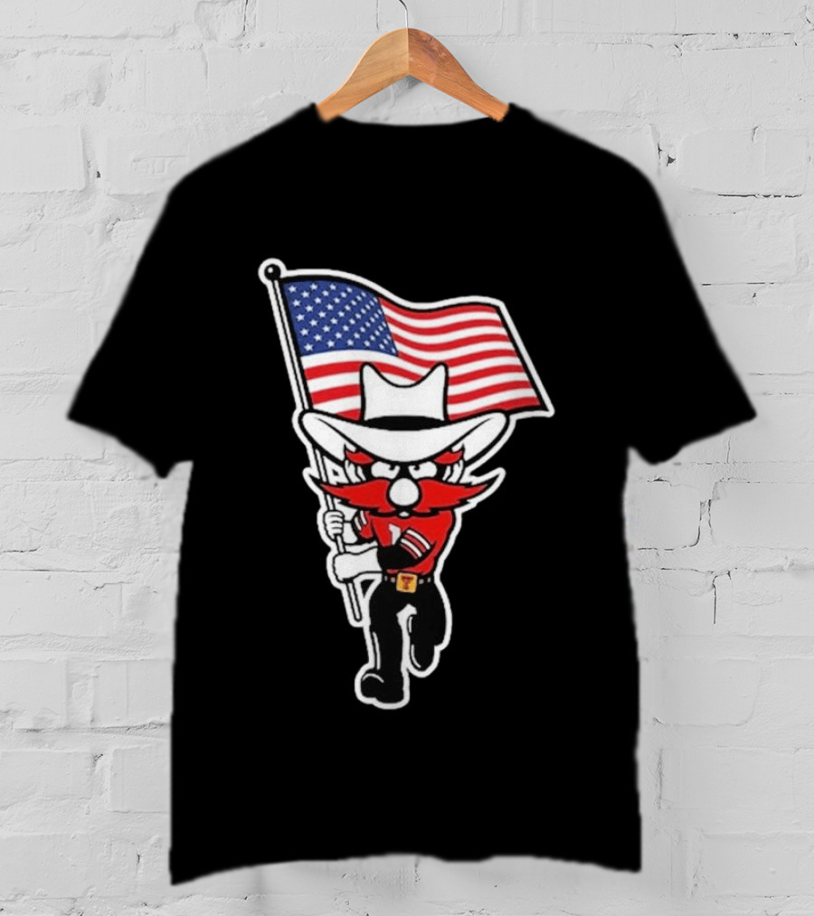 Raider Red American Flag Cowboy Cartoon Running T-Shirt