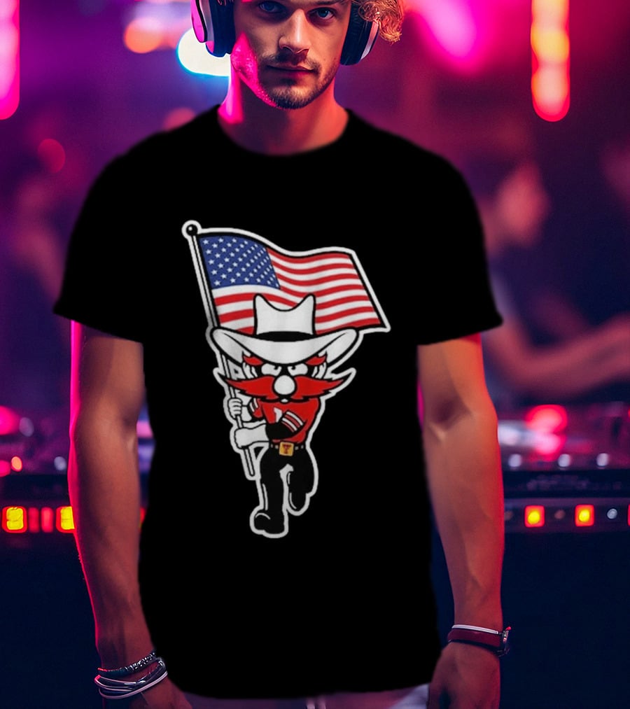 Raider Red American Flag Cowboy Cartoon Running T-Shirt