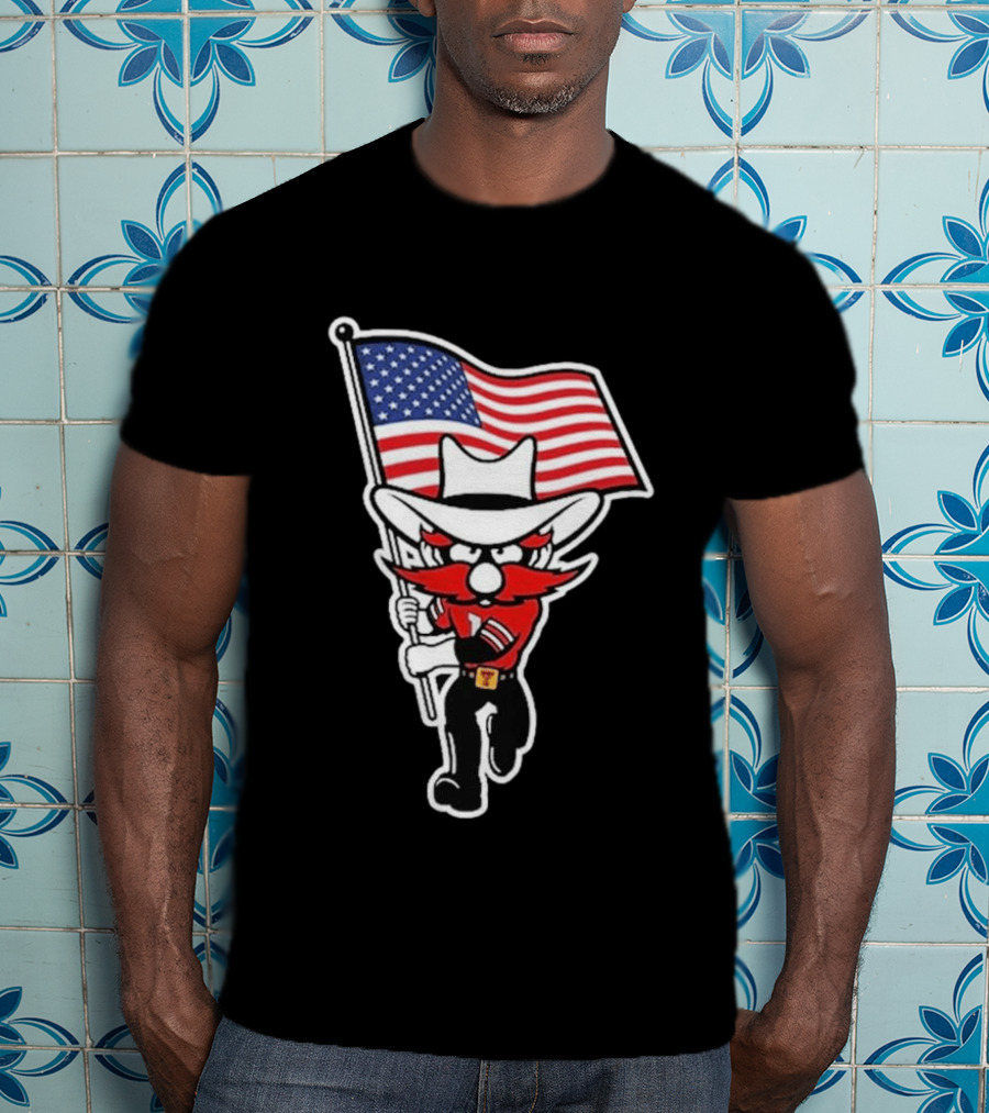 Raider Red American Flag Cowboy Cartoon Running T-Shirt