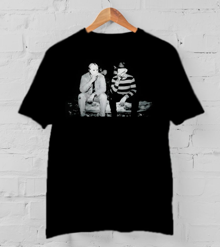 Jason Voorhees Freddy Krueger Smoking On Log Retro Horror Movie T-Shirt