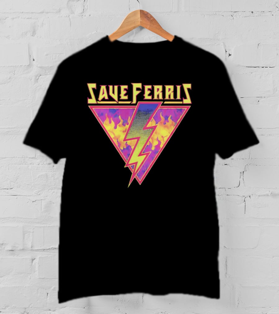 Save Ferris Lightning Bolt Retro 80s Flames T-Shirt